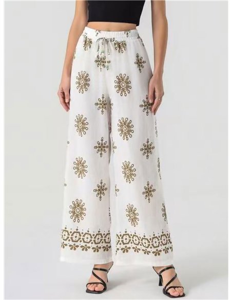 Pantalon palazzo imprimé effet lin