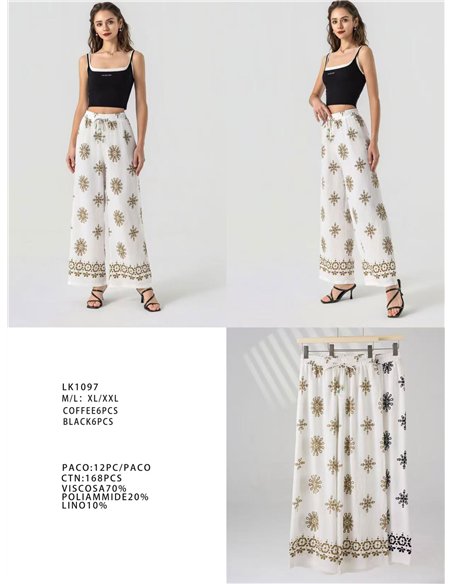 Pantalon palazzo imprimé effet lin