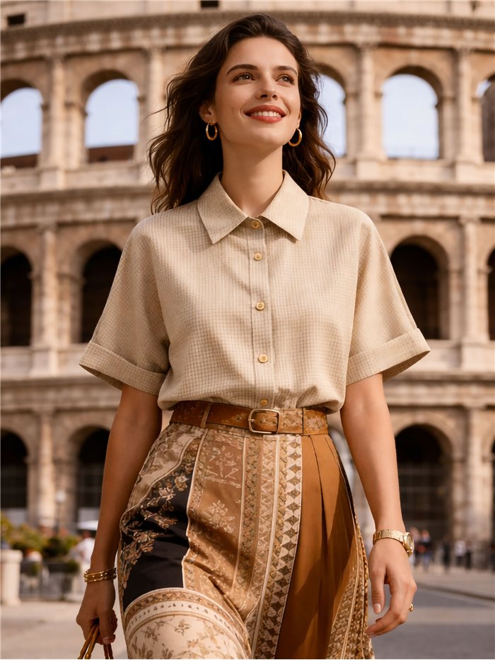 Chemise à carreaux courte à manches courtes