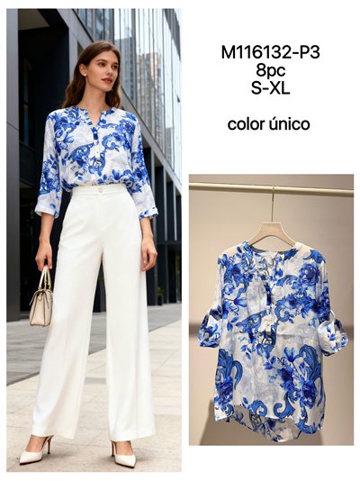 Porzellanblaue Bluse mit Print 2