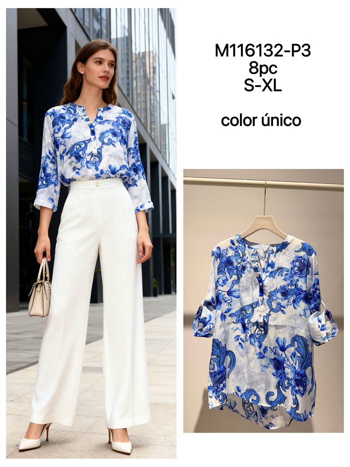 Porzellanblaue Bluse mit Print