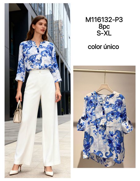 Porzellanblaue Bluse mit Print