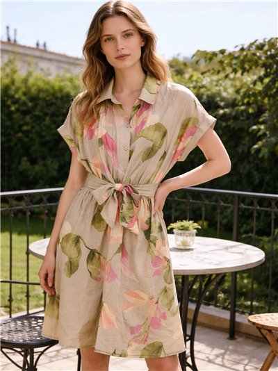 Abito a camicia floreale con fiocco