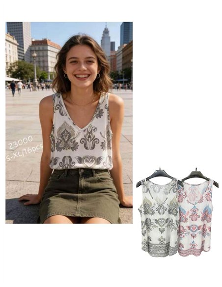 Top sin mangas estampado boho