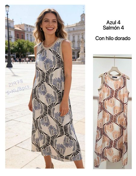 Robe midi sans manches à imprimé feuilles