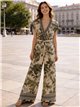 Tropical print wide-leg jumpsuit with belt