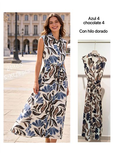 Robe midi sans manches à imprimé feuilles et fils d'or 2