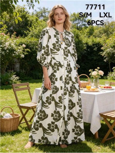 Abito lungo a fantasia floreale con maniche a sbuffo a 3/4. 2