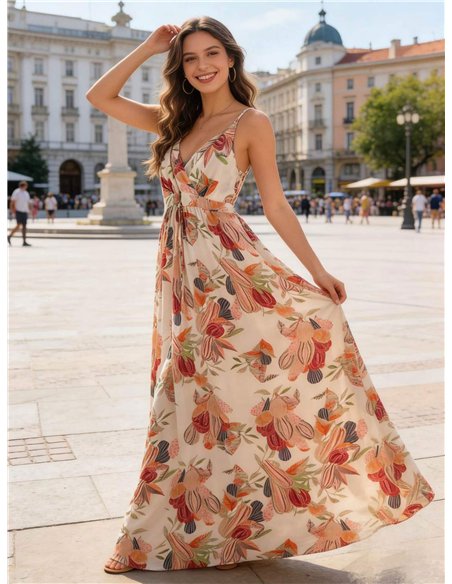Vestido largo de tirantes estampado floral cálido