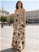 Vestido largo de tirantes estampado con hilo dorado