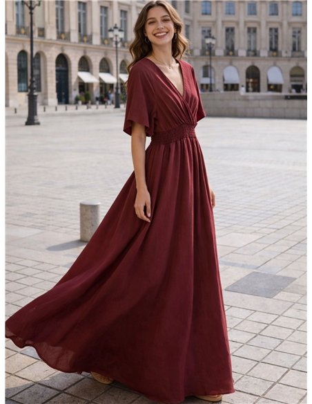 Vestido largo cruzado de manga corta con cintura elástica