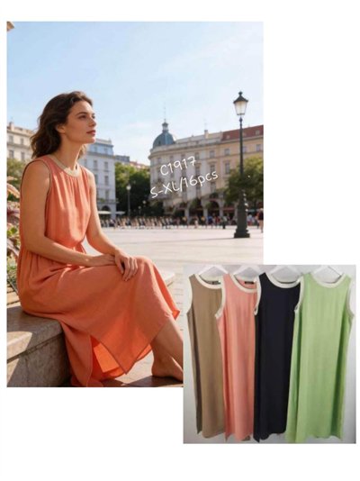 Vestido midi liso sin mangas con escote redondo 2