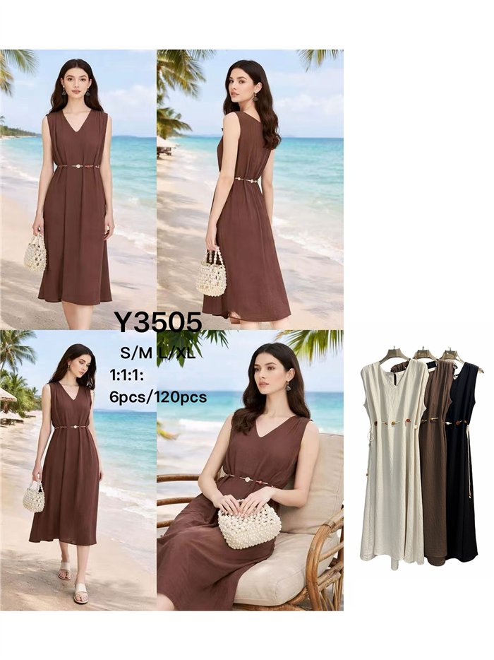 Vestido midi sin mangas con detalle abalorios en cintura