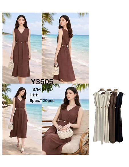 Vestido midi sin mangas con detalle abalorios en cintura