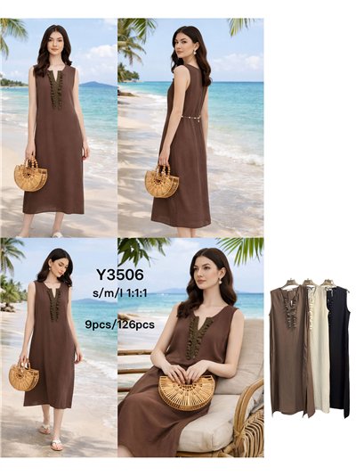 Vestido midi recto sin mangas con detalle borlas 2