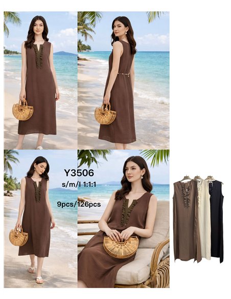 Vestido midi recto sin mangas con detalle borlas