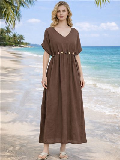 Abito lungo caftano con scollo a V e dettagli di perline.