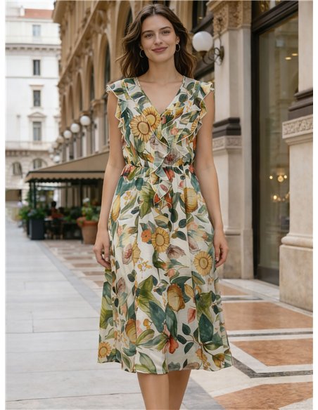 Vestido midi floral con volantes
