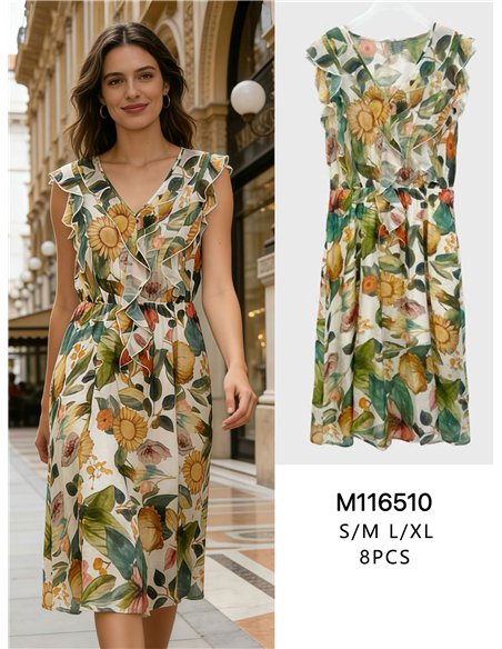 Vestido midi floral con volantes