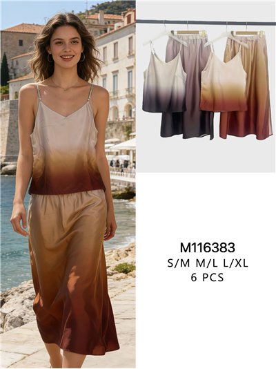 Conjunto degradado top de tirantes y falda midi 2