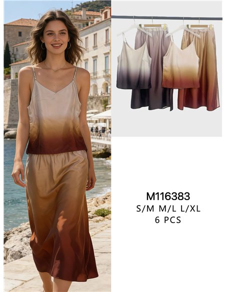 Conjunto degradado top de tirantes y falda midi