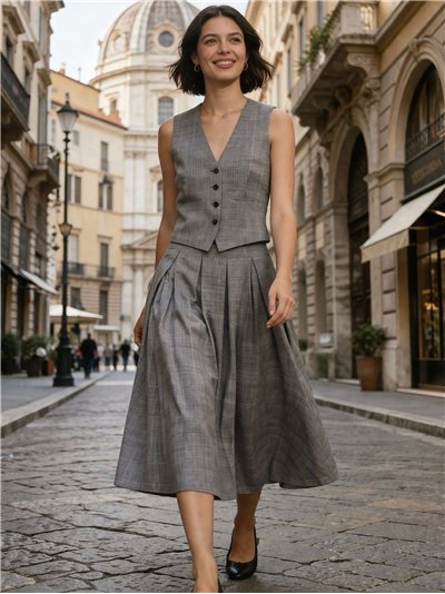 Conjunto chaleco y falda midi evasé