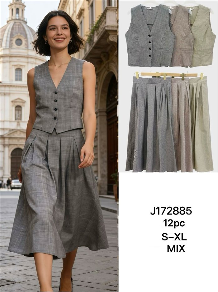 Conjunto chaleco y falda midi evasé