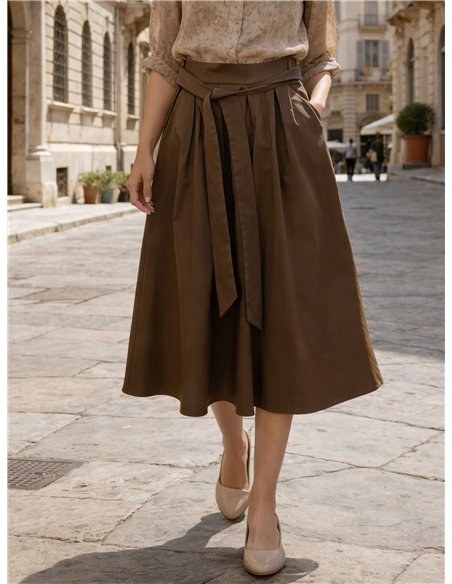 Solid tie-waist midi skirt