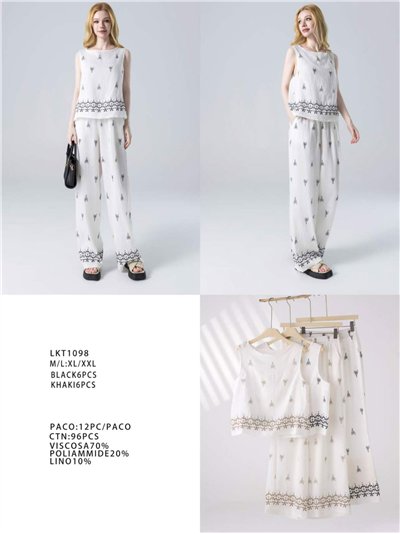 Conjunto top estampado efecto lino y pantalón wide-leg 2