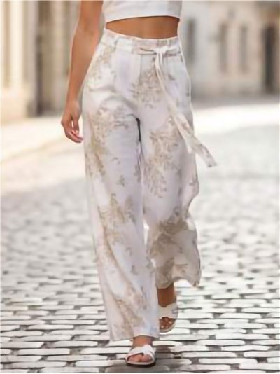 Pantalon palazzo avec ceinture et imprimé ornemental