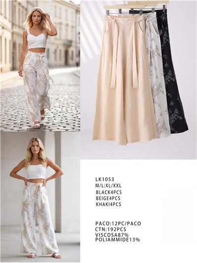 Pantalon palazzo avec ceinture et imprimé ornemental 2