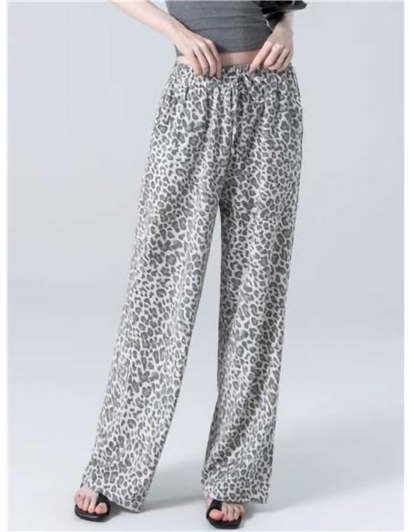 Pantaloni a gamba larga con stampa animalier