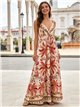 Vestido largo cruzado estampado tropical