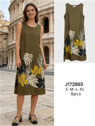 Vestido midi sin mangas con estampado floral tropical 2