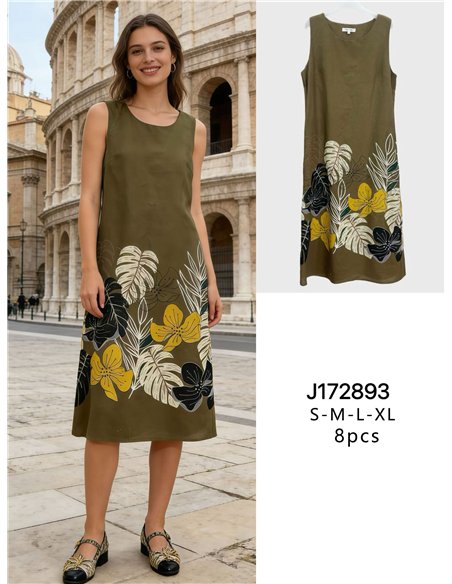 Vestido midi sin mangas con estampado floral tropical