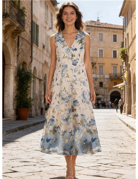Vestido midi sin mangas estampado floral degradado