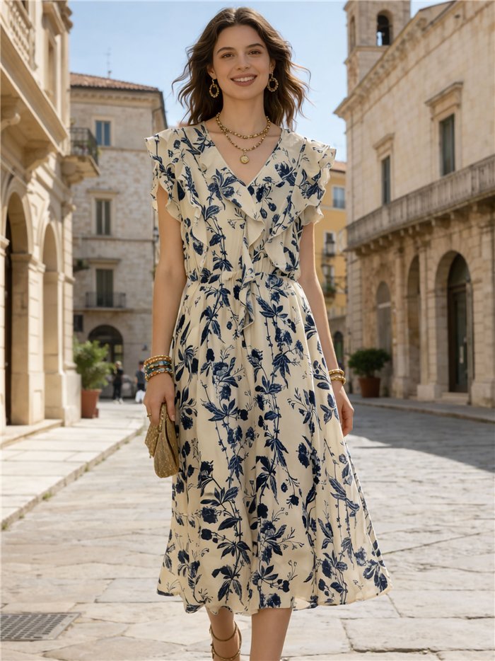 Vestido midi estampado floral con volantes
