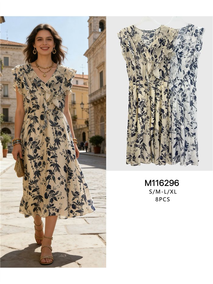 Vestido midi estampado floral con volantes