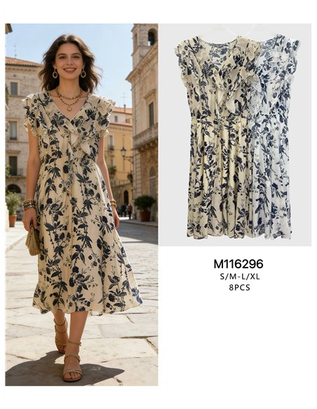 Vestido midi estampado floral con volantes