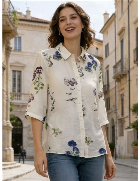 Camisa estampada floral manga 3/4