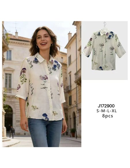 Camisa estampada floral manga 3/4