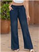 Wide-leg denim effect trousers with elastic waist