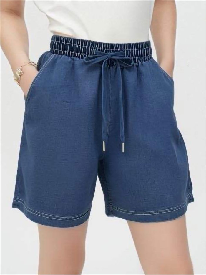 Short effet denim avec taille élastiquée