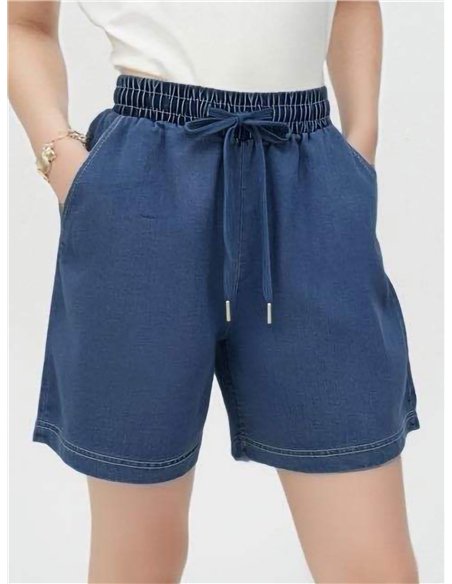Short effet denim avec taille élastiquée