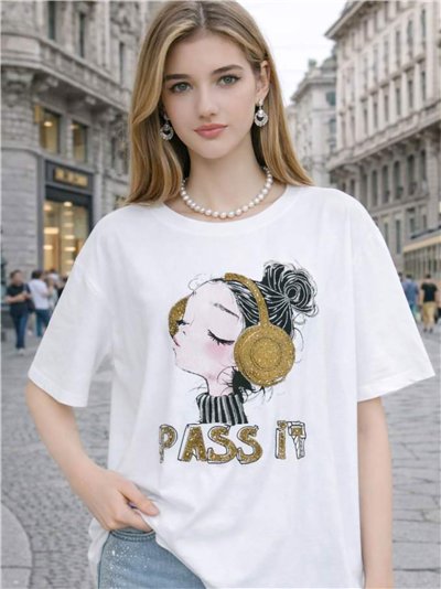Camiseta pass it con strass