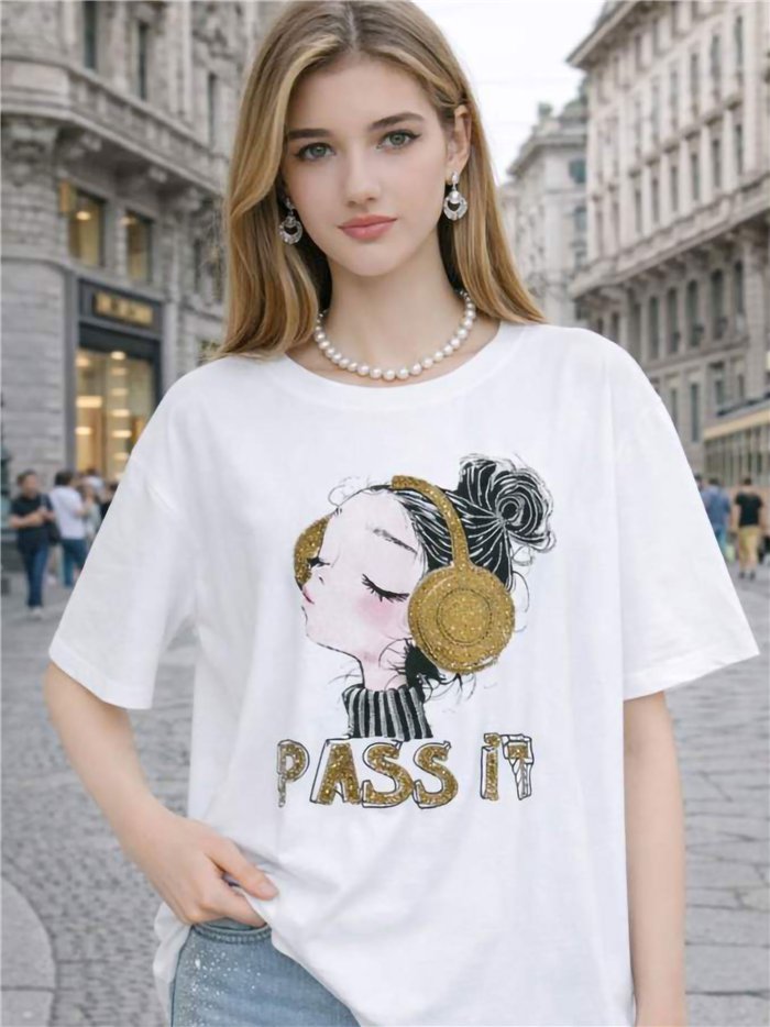 Camiseta pass it con strass