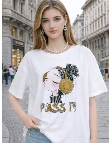 Camiseta pass it con strass