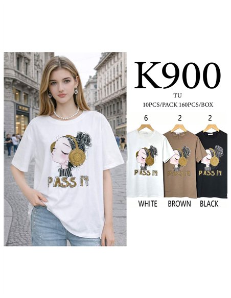 Camiseta pass it con strass