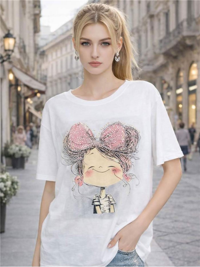 Camiseta muñeca con lazo y strass