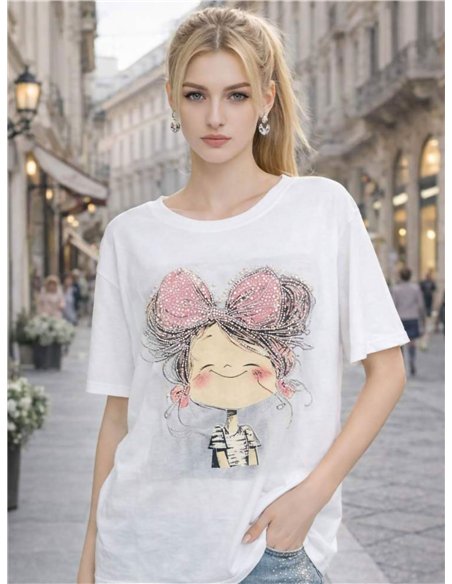 Camiseta muñeca con lazo y strass